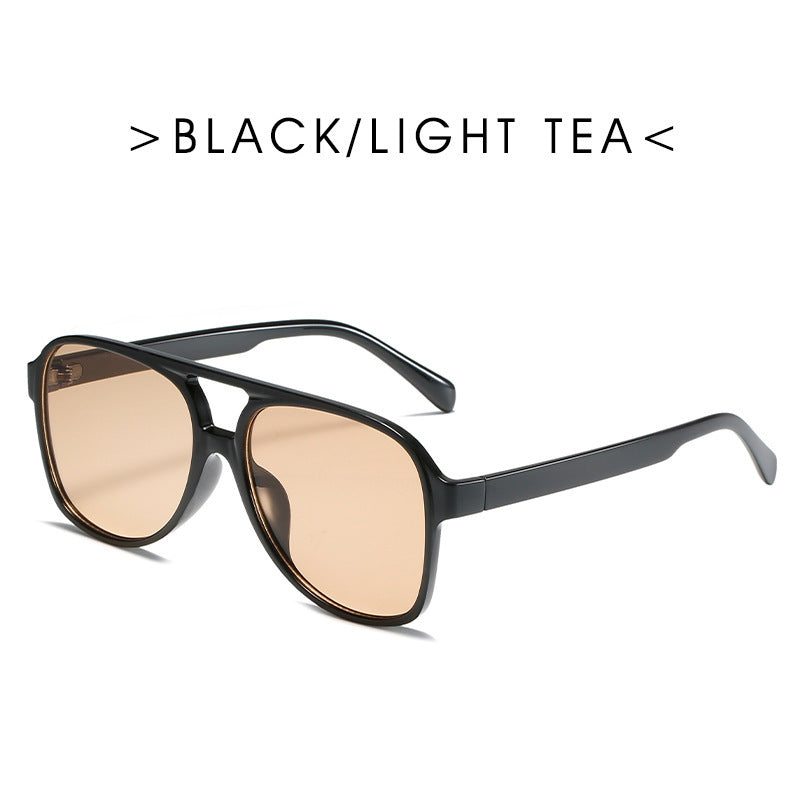 Retro Double Beam Ocean Lens Stylish Large Frame Sunglasses