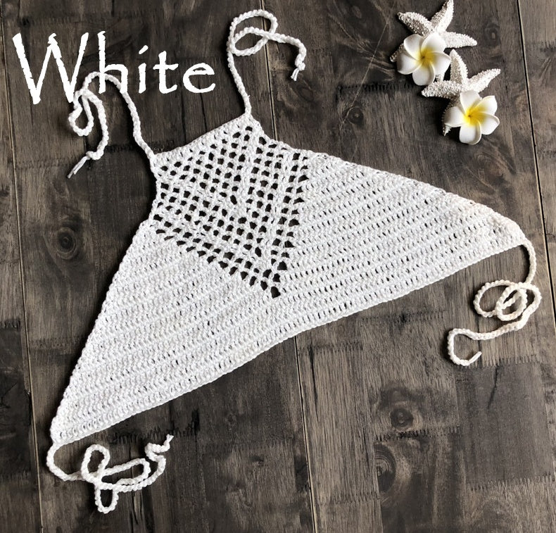 Sexy hand hook knitted halter neck wrapped chest bikini