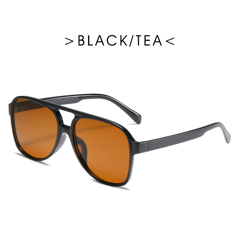 Retro Double Beam Ocean Lens Stylish Large Frame Sunglasses